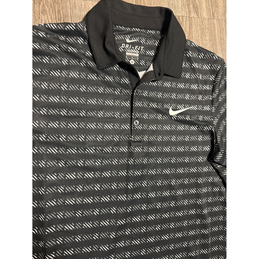 Nike Golf Dri-FIT Polo Shirt Mens Medium Black Geometric Print Short Sleeve
